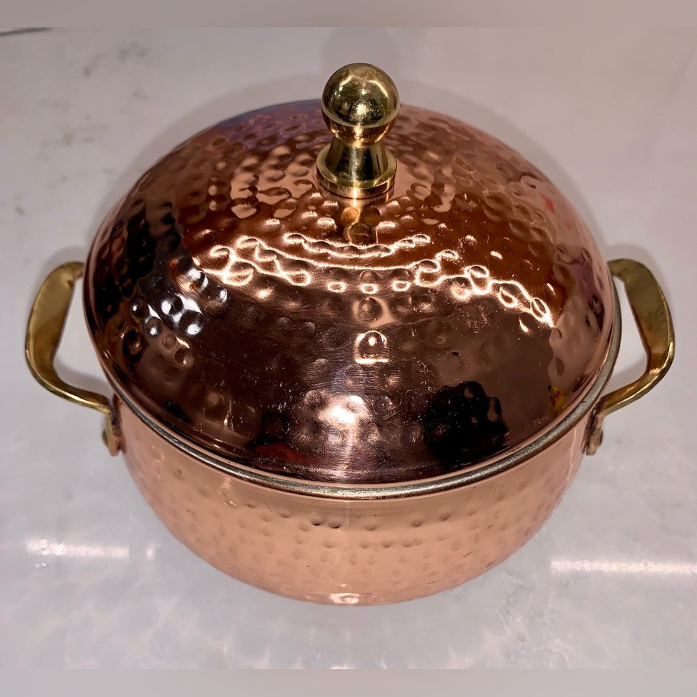 Thymes Simmered Cider Candle Copper Hammered Pot with Gold Accents